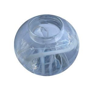 Clear Glass Round Ball Votive Candle Holder White Light Blue Swirls Paperweight